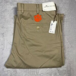 NWT Peter Millar $125 Mens Khaki Chino Pants 33x36 Clemson Tigers Logo College